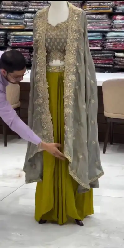 RTC 6493 Grey American Crep With Designer Work Dhoti Suit. Wedding, Party, Festive, Events Festive Deal ₹2149. Delivery 4-6 Working Days. Shop now. | Casual Suits, Jump Suits, Tops & Bottoms, Track Suits, Trendy Wear, Creative suits, Designer Suits, Palazzo Suits, Party Wear Suits, Patiala Suits, Salwar suit, Straight Suits