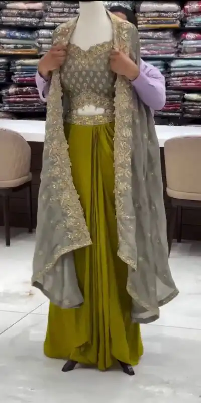 RTC 6493 Grey American Crep With Designer Work Dhoti Suit. Wedding, Party, Festive, Events Festive Deal ₹2149. Delivery 4-6 Working Days. Shop now. | Casual Suits, Jump Suits, Tops & Bottoms, Track Suits, Trendy Wear, Creative suits, Designer Suits, Palazzo Suits, Party Wear Suits, Patiala Suits, Salwar suit, Straight Suits