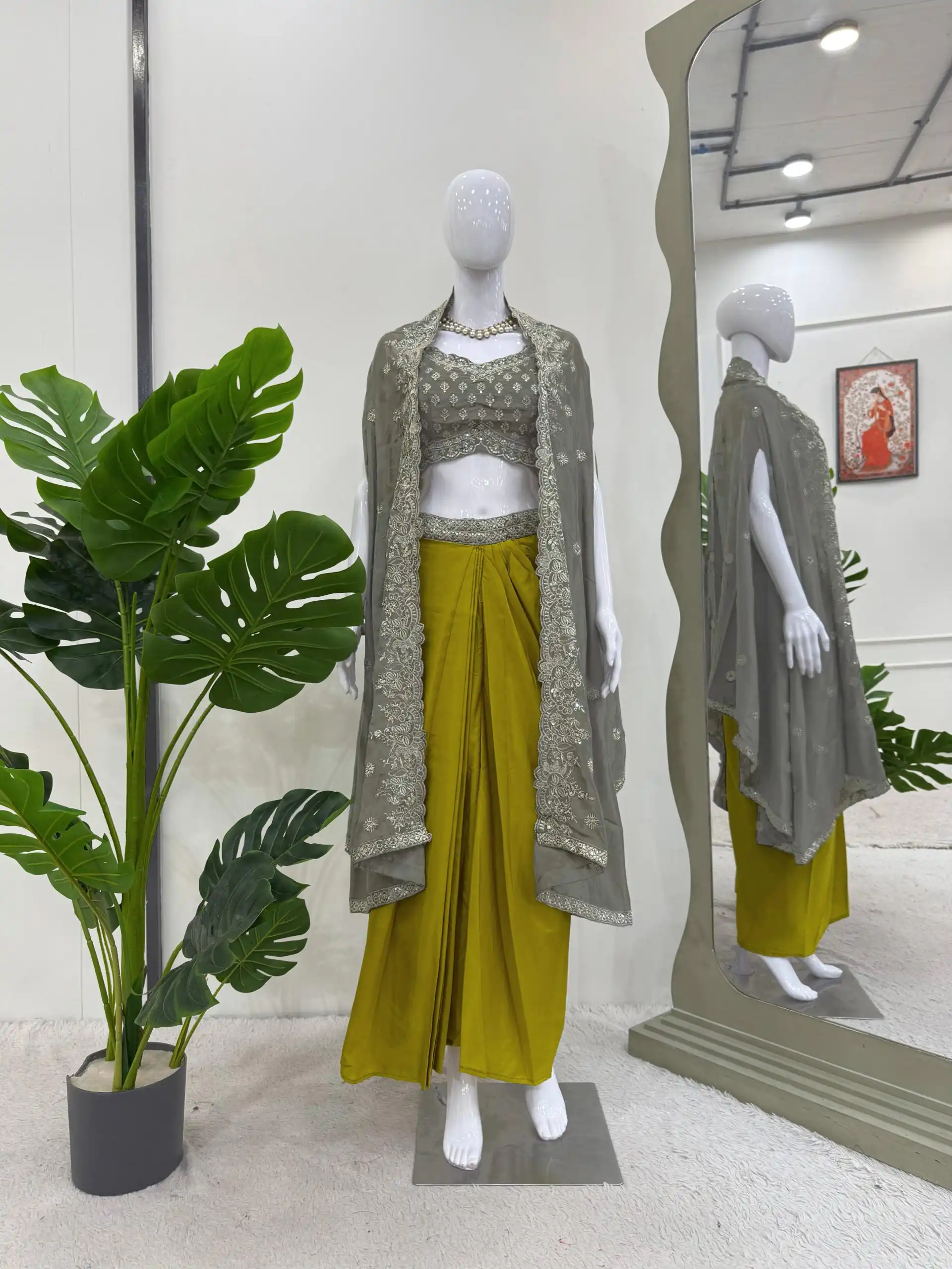 RTC 6493 Grey American Crep With Designer Work Dhoti Suit. Wedding, Party, Festive, Events Festive Deal ₹2149. Delivery 4-6 Working Days. Shop now. | Casual Suits, Jump Suits, Tops & Bottoms, Track Suits, Trendy Wear, Creative suits, Designer Suits, Palazzo Suits, Party Wear Suits, Patiala Suits, Salwar suit, Straight Suits