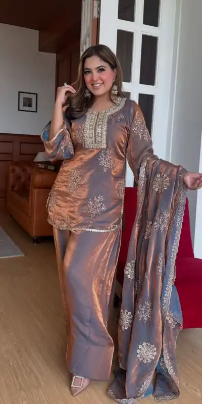 SSR 527 Grey Fendy Silk With Embroidery Work Salwar Suit in Embroidery Sequence Work. Exclusive Offer ₹2099. Delivery 4-6 Working Days | Casual Suits, Jump Suits, Creative suits, Designer Suits, Palazzo Suits, Party Wear Suits, Patiala Suits, Salwar suit, Straight Suits