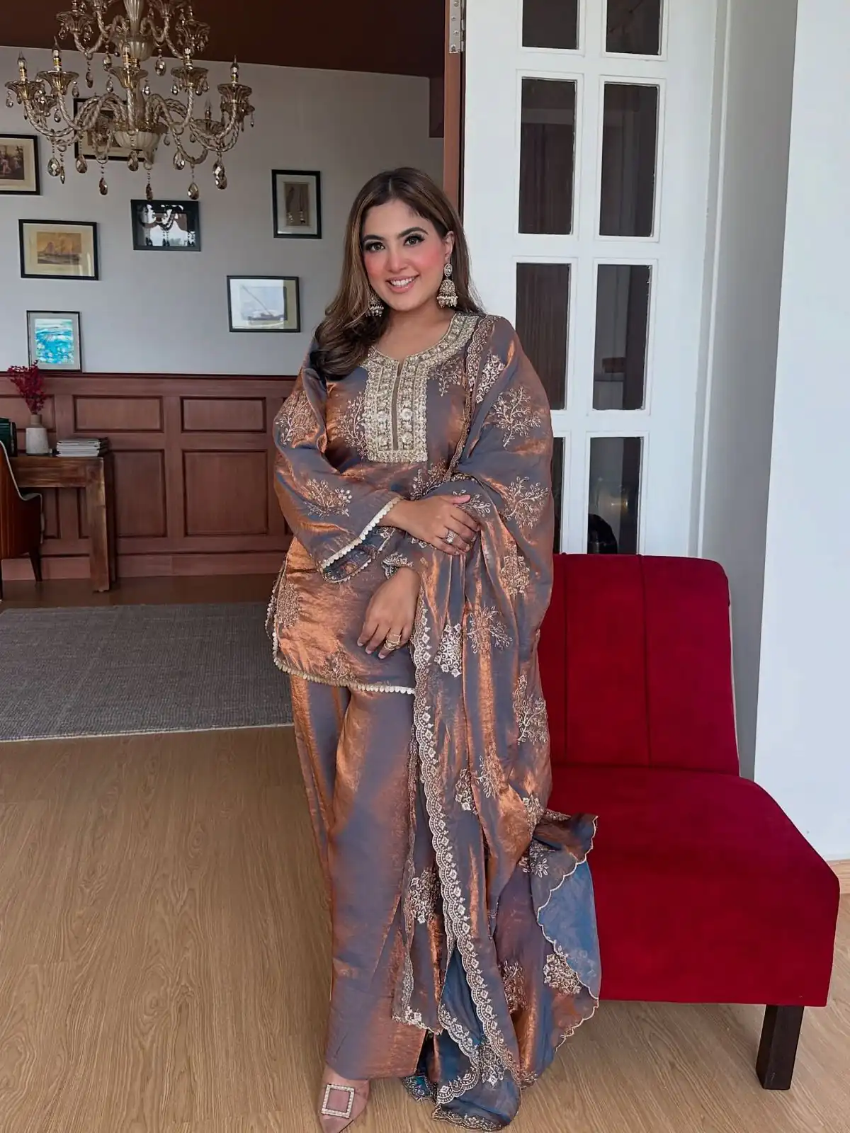 SSR 527 Grey Fendy Silk With Embroidery Work Salwar Suit in Embroidery Sequence Work. Exclusive Offer ₹2099. Delivery 4-6 Working Days | Casual Suits, Jump Suits, Creative suits, Designer Suits, Palazzo Suits, Party Wear Suits, Patiala Suits, Salwar suit, Straight Suits