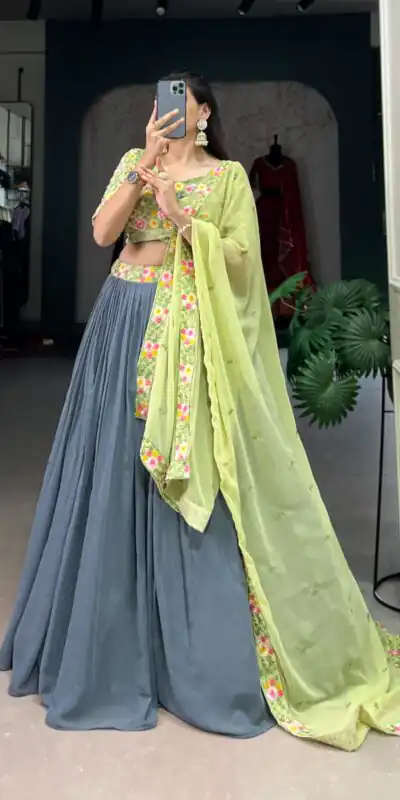 LNB 1402 Grey Georgette Sequins Work & Embroidery Work Lehenga Choli in . Introductory Price ₹2399. Delivery 4-6 Working Days. Shop now. | Creative Lehenga, Bollywood Lehenga, Designer Lehenga, Embroidered Lehenga, Lehenga, Party Wear Lehenga