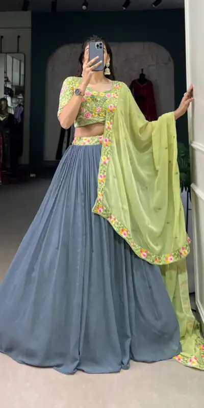 LNB 1402 Grey Georgette Sequins Work & Embroidery Work Lehenga Choli in . Introductory Price ₹2399. Delivery 4-6 Working Days. Shop now. | Creative Lehenga, Bollywood Lehenga, Designer Lehenga, Embroidered Lehenga, Lehenga, Party Wear Lehenga