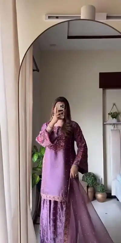 NSR 849 Lavender Chinnon Silk Salwar Suit Perfect for Wedding, Party, Baisakhi, Anniversary, Housewarming . Available at ₹1999 only. Delivery 4-6 | Casual Suits, Jump Suits, Creative suits, Designer Suits, Palazzo Suits, Party Wear Suits, Patiala Suits, Salwar suit, Straight Suits