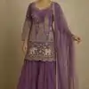 Lavender Twill Net With Embroidery Work Salwar Suit