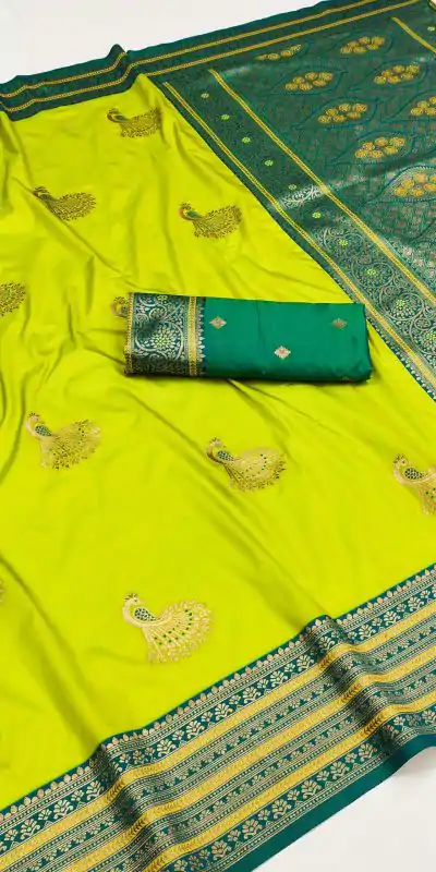 Lemon Yellow Soft Silk Zari Lace Work Saree