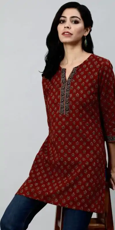 INLI Blush 2.0 Maroon Cotton Printed Designer Work Kurti in . Wedding, Party, Festive, Events, Special Price ₹1269. Delivery 4-6 Working Days. Shop now. | Bollywood Kurti, Creative Kurtis, Designer Kurti, Kurti, Party Wear Kurti, Selfie Kurti