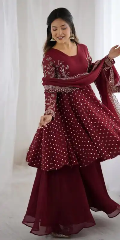 ZSR 3134 Maroon Crunchy Silk Salwar Suit Perfect for Wedding, Party, Sangeet, Anniversary, Housewarming Introductory Price ₹2399. Delivery 4-6 | Casual Suits, Jump Suits, Creative suits, Designer Suits, Palazzo Suits, Party Wear Suits, Patiala Suits, Salwar suit, Straight Suits