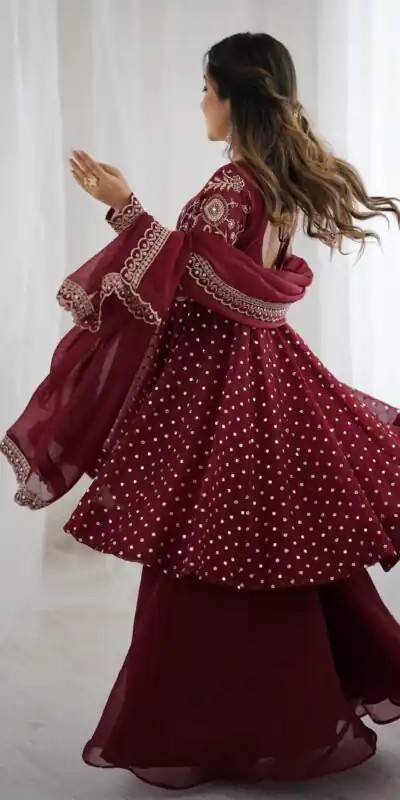 ZSR 3134 Maroon Crunchy Silk Salwar Suit Perfect for Wedding, Party, Sangeet, Anniversary, Housewarming Introductory Price ₹2399. Delivery 4-6 | Casual Suits, Jump Suits, Creative suits, Designer Suits, Palazzo Suits, Party Wear Suits, Patiala Suits, Salwar suit, Straight Suits