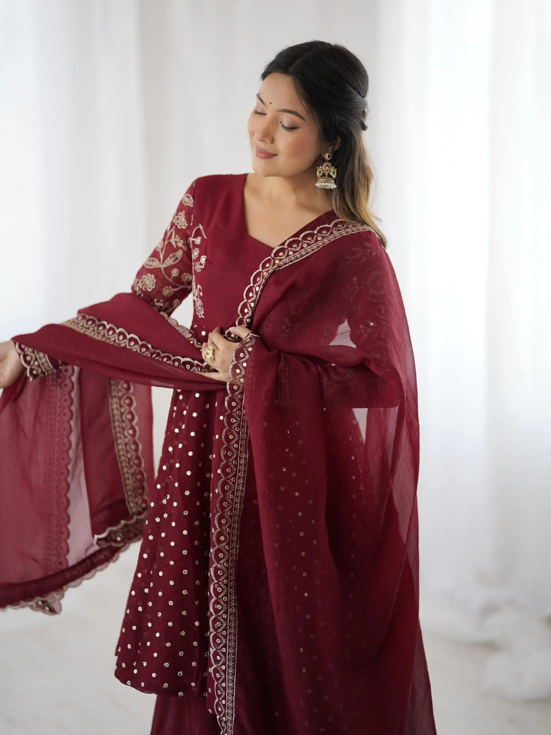 ZSR 3134 Maroon Crunchy Silk Salwar Suit Perfect for Wedding, Party, Sangeet, Anniversary, Housewarming Introductory Price ₹2399. Delivery 4-6 | Casual Suits, Jump Suits, Creative suits, Designer Suits, Palazzo Suits, Party Wear Suits, Patiala Suits, Salwar suit, Straight Suits