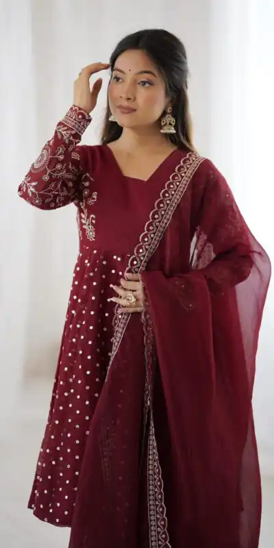 ZSR 3134 Maroon Crunchy Silk Salwar Suit Perfect for Wedding, Party, Sangeet, Anniversary, Housewarming Introductory Price ₹2399. Delivery 4-6 | Casual Suits, Jump Suits, Creative suits, Designer Suits, Palazzo Suits, Party Wear Suits, Patiala Suits, Salwar suit, Straight Suits