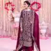 SRK 5297 Maroon Heavy Faux Georgette With Chain Stitch Embroidery Sequence Work Salwar Suit Wedding, Party, Festive, Events, 4-6 Working Days At 2399 | Casual Suits, Jump Suits, Creative suits, Designer Suits, Palazzo Suits, Party Wear Suits, Patiala Suits, Salwar suit, Straight Suits