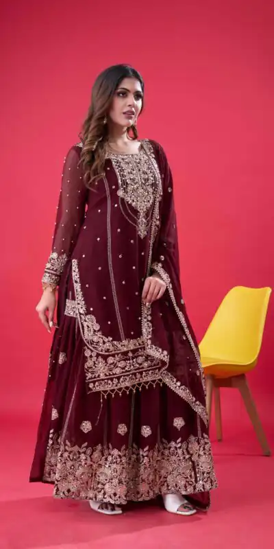 SR 1688 Maroon Faux Georgette with Lace Work & Embroidery Work. Salwar Suit Introductory Price ₹1949. Delivery 4-6 Working Days. Shop now. | Casual Suits, Jump Suits, Creative suits, Designer Suits, Palazzo Suits, Party Wear Suits, Patiala Suits, Salwar suit, Straight Suits