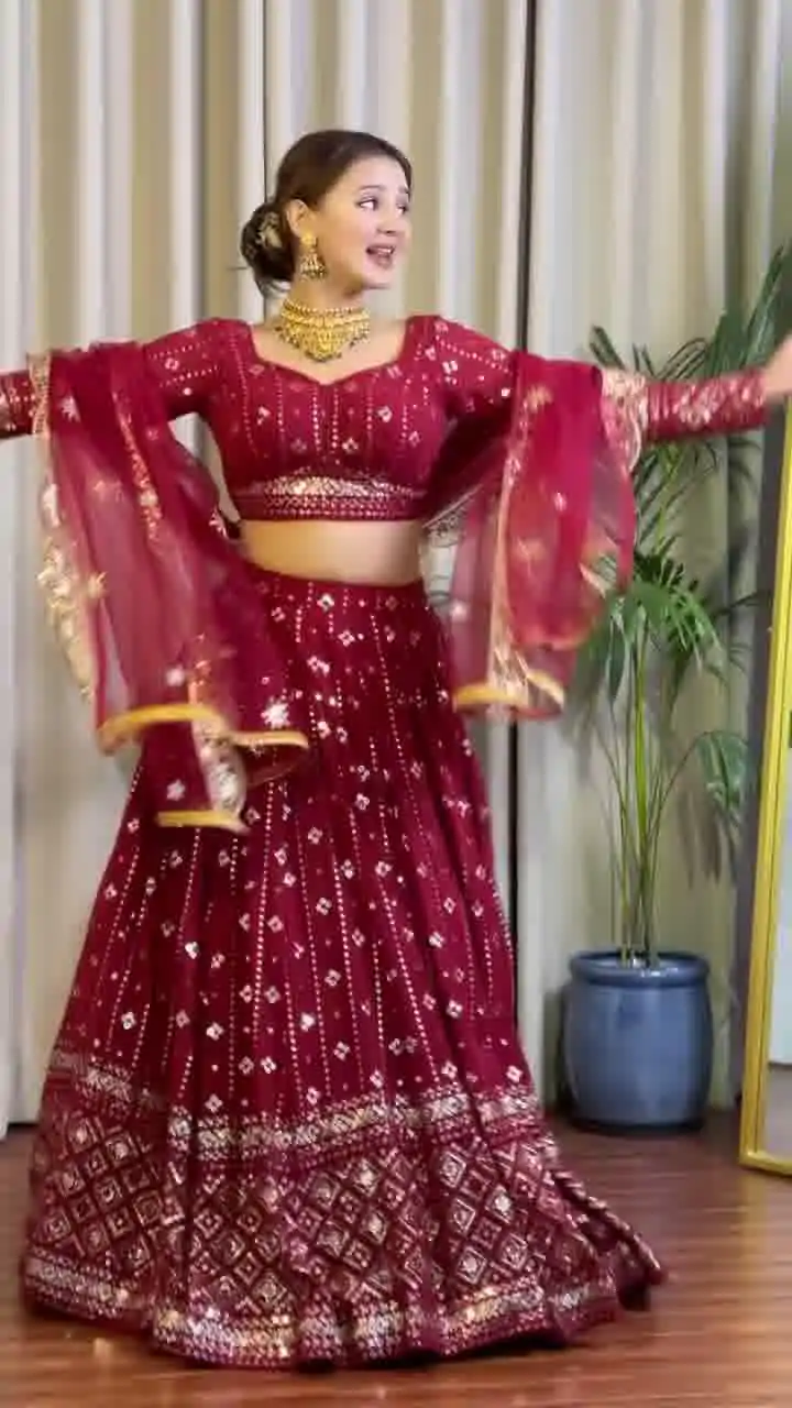 DC G88 Maroon Fox Georgette with Lace Work & Embroidery Work Lehenga Choli . Get it for ₹2099. Delivery 4-6 Working Days. Shop now. | Bollywood Lehenga, Creative Lehenga, Designer Lehenga, Embroidered Lehenga, Lehenga, Party Wear Lehenga