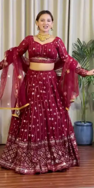 DC G88 Maroon Fox Georgette with Lace Work & Embroidery Work Lehenga Choli . Get it for ₹2099. Delivery 4-6 Working Days. Shop now. | Bollywood Lehenga, Creative Lehenga, Designer Lehenga, Embroidered Lehenga, Lehenga, Party Wear Lehenga