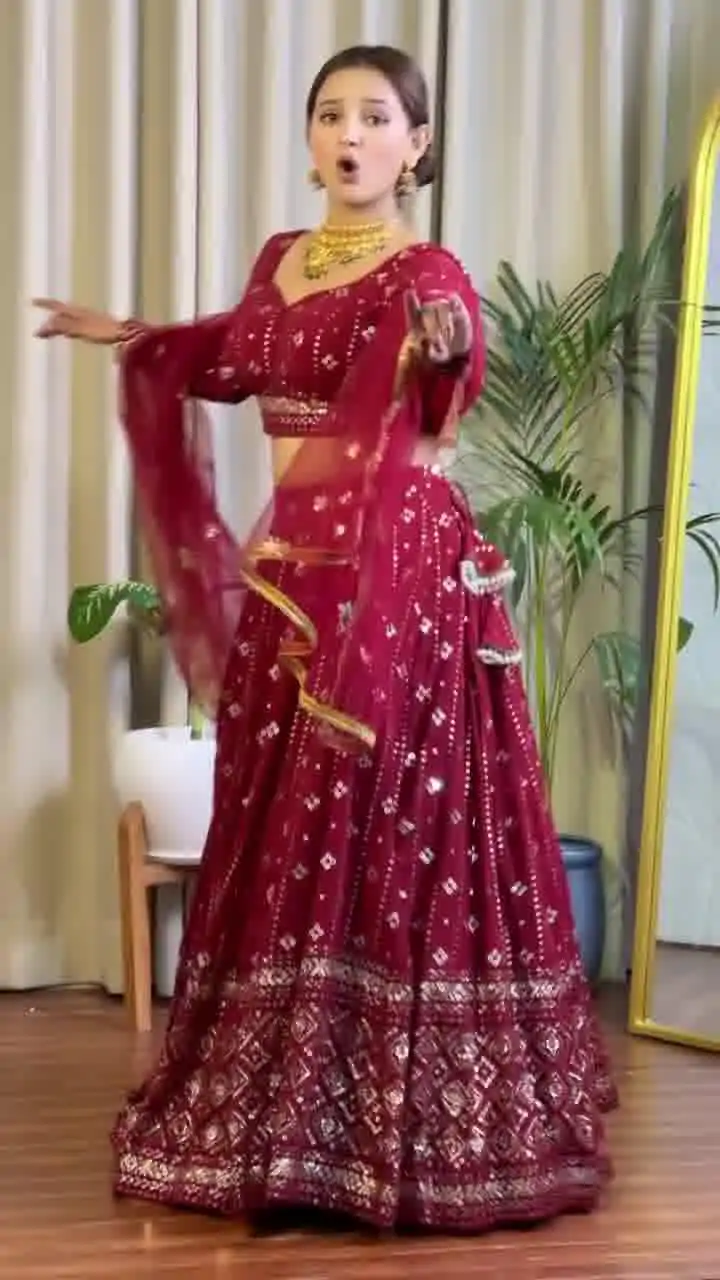 DC G88 Maroon Fox Georgette with Lace Work & Embroidery Work Lehenga Choli . Get it for ₹2099. Delivery 4-6 Working Days. Shop now. | Bollywood Lehenga, Creative Lehenga, Designer Lehenga, Embroidered Lehenga, Lehenga, Party Wear Lehenga