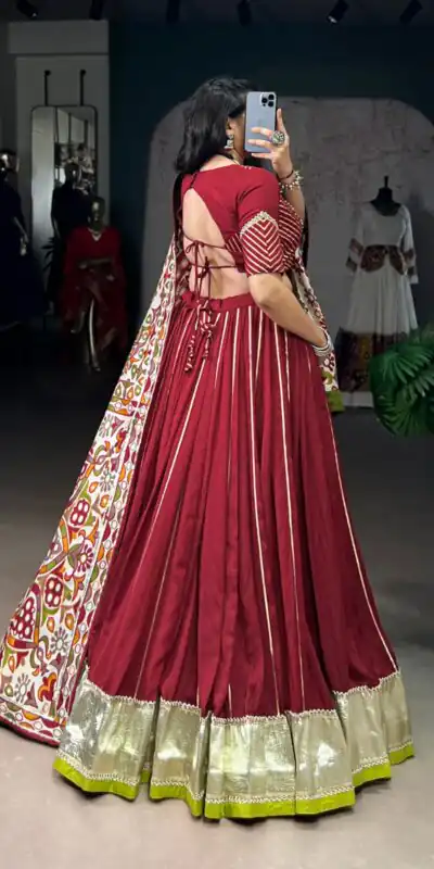 LNB 1658 Maroon Pure Chanderi with Zari Work & Gotta Patti Work Lehenga Choli . Introductory Price ₹3199. Delivery 4-6 Working Days. Shop now. | Bollywood Lehenga, Creative Lehenga, Designer Lehenga, Embroidered Lehenga, Lehenga, Party Wear Lehenga