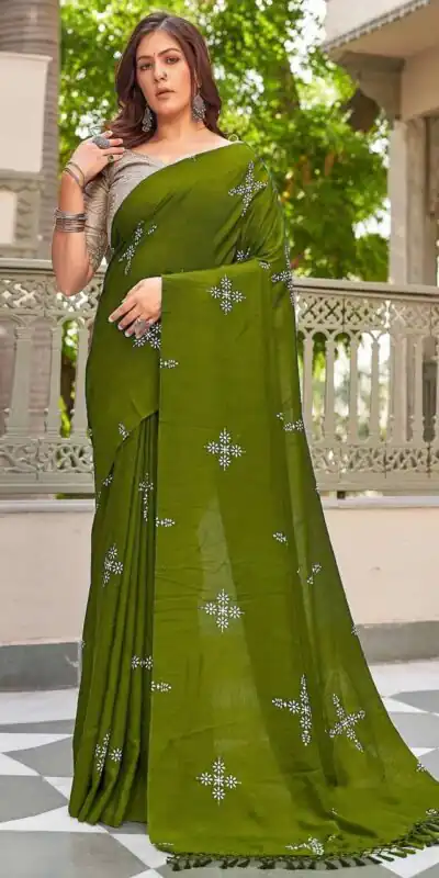 BT 1104 Mehendi Natural silk with Thread Embroidery & Embroidery Work Saree . Now at just ₹1549. Delivery 4-6 Working Days. Shop now. | Creative Sarees, Embroidered Sarees, Bollywood Sarees, Designer Sarees, Ethnic Saree, Modern Digital sarees, Party Wear Sarees, Sarees