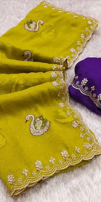 BT 1284 Mustard Crunchy Chiffon Saree Perfect for Wedding, Party, Ethnic Day, Ganesh Chaturthi, Sangeet . Best Price ₹1799. Delivery 4-6 Working Days | Embroidered Sarees, Bollywood Sarees, Creative Sarees, Designer Sarees, Ethnic Saree, Modern Digital sarees, Party Wear Sarees, Sarees