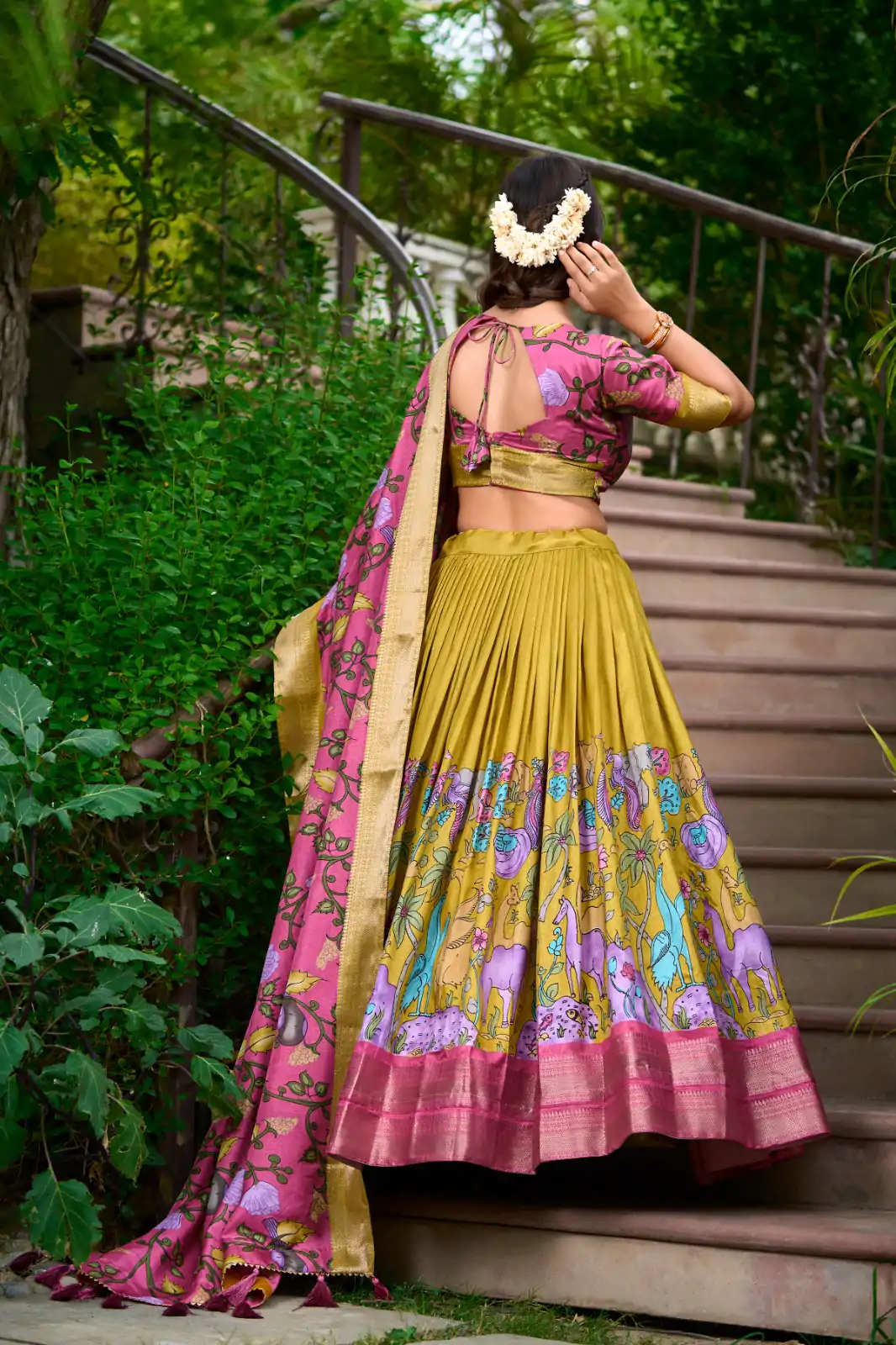LNB 1222 Mustard Dola Silk With Kalamkari Print & Zari Work Lehenga Choli . Grab it for ₹1899. Delivery 4-6 Working Days. Shop now. | Creative Lehenga, Bollywood Lehenga, Designer Lehenga, Embroidered Lehenga, Lehenga, Party Wear Lehenga