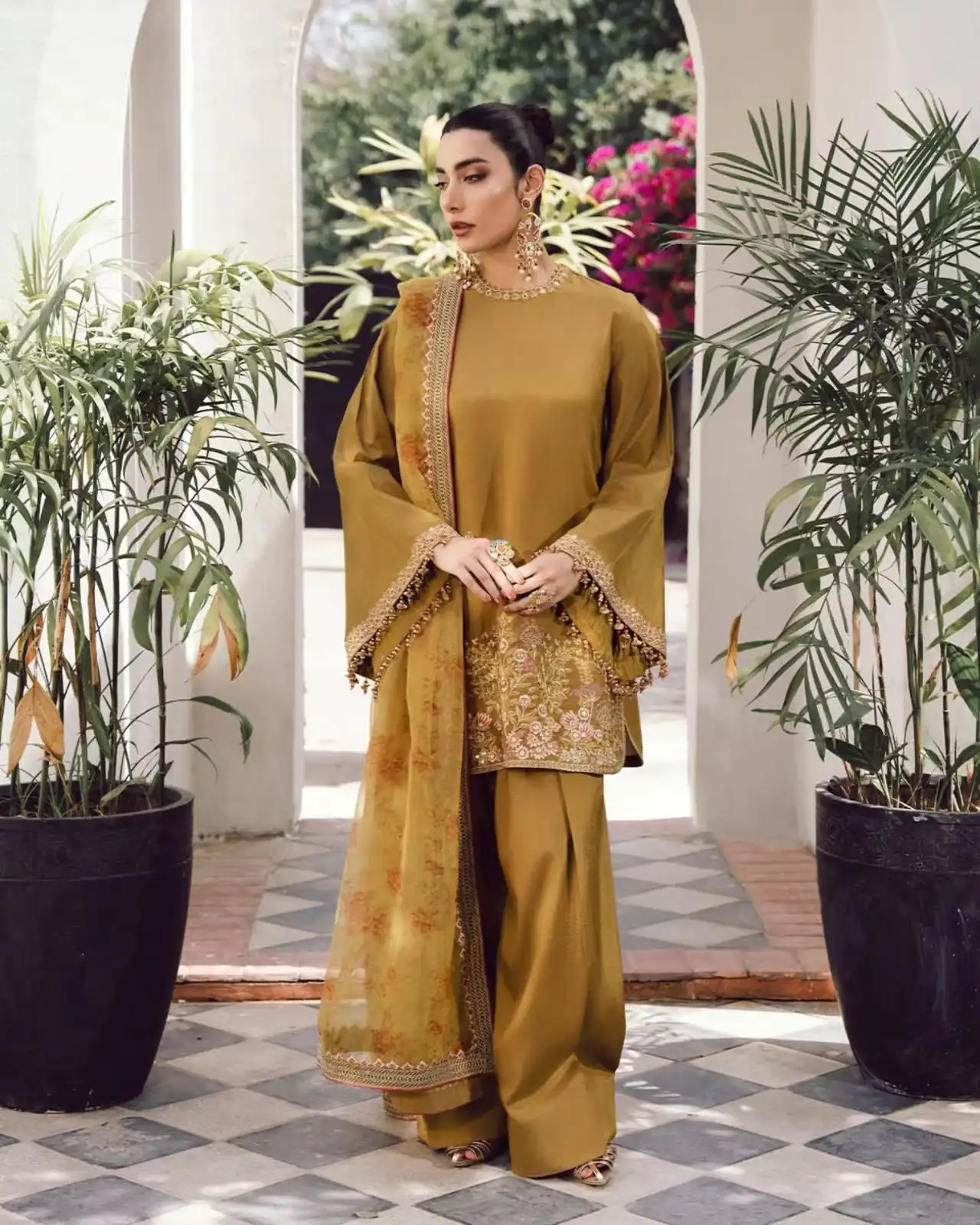 SSR 515 Mustard French Crep Silk With Embroidery Sequence Work with Digital Print & Lace Work Salwar Suit at ₹2099 only. Delivery 4-6 Days | Casual Suits, Jump Suits, Creative suits, Designer Suits, Palazzo Suits, Party Wear Suits, Patiala Suits, Salwar suit, Straight Suits