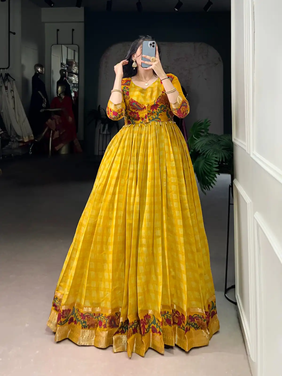 YNF 5034 Mustard Polyester Viscose Chanderi Zari Work & Lace Work Gown in . Affordable Price ₹1799. Delivery 4-6 Working Days. Shop now. | Bollywood Gowns, Creative Gowns, Designer Gowns, Embroidered Gowns, Gowns, Party Wear Gowns