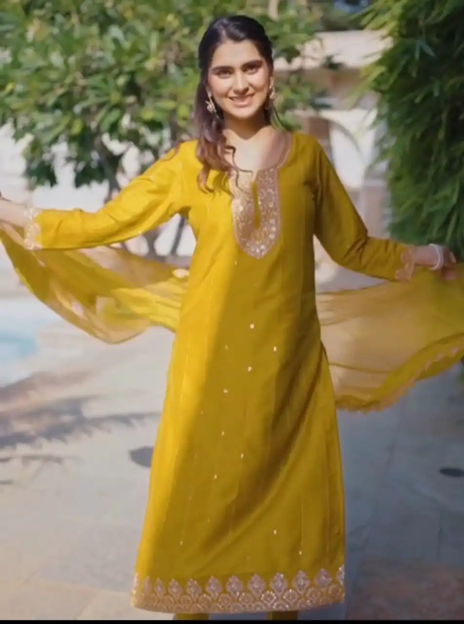 DC 106 Mustard Havy Pure Chinon Salwar Suit Perfect for Wedding, Party, Haldi, Onam, Baisakhi – . Festive Deal ₹1799. Delivery 4-6 Working Days. | Casual Suits, Jump Suits, Tops & Bottoms, Track Suits, Trendy Wear, Creative suits, Designer Suits, Palazzo Suits, Party Wear Suits, Patiala Suits, Salwar suit, Straight Suits