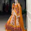 Mustard Tussar Silk Patola Foil Printed Lehenga Choli