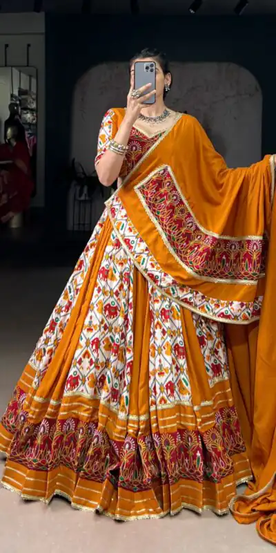 LNB 1685 Mustard Color Tussar Silk Patola Foil Printed Lehenga Choli Festive, Wedding, Party, Events Expected Etc. Delivery 4-6 Working Days @2199/- | Bollywood Lehenga, Creative Lehenga, Designer Lehenga, Embroidered Lehenga, Lehenga, Party Wear Lehenga