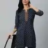 INLI Blush 2.0 Navy Blue Cotton Printed Designer Work Kurti in . Wedding, Party, Festive, Events, Special Price ₹1269. Delivery 4-6 Working Days. Shop now. | Bollywood Kurti, Creative Kurtis, Designer Kurti, Kurti, Party Wear Kurti, Selfie Kurti