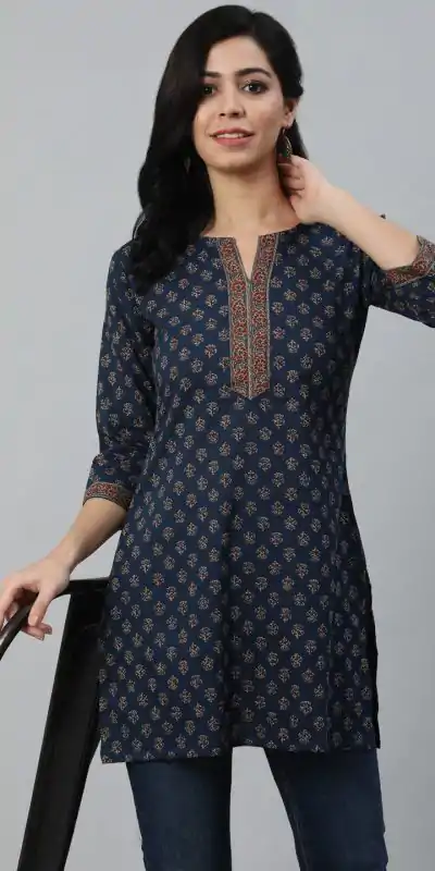 INLI Blush 2.0 Navy Blue Cotton Printed Designer Work Kurti in . Wedding, Party, Festive, Events, Special Price ₹1269. Delivery 4-6 Working Days. Shop now. | Bollywood Kurti, Creative Kurtis, Designer Kurti, Kurti, Party Wear Kurti, Selfie Kurti