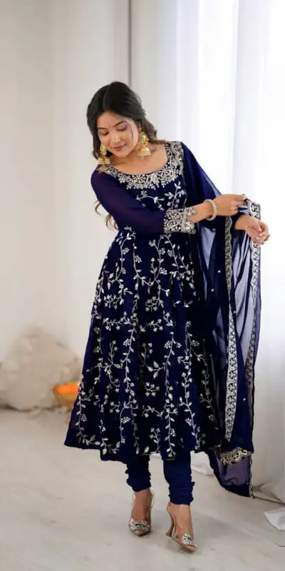 SRK 5299 Navy Blue Faux Georgette With Sequence Work Perfect for Wedding, , Lohri, Temple Visit, Ganesh Chaturthi Festive, Events, 4-6 Working Days At 2149 | Bollywood Gowns, Creative Gowns, Designer Gowns, Embroidered Gowns, Gowns, Party Wear Gowns