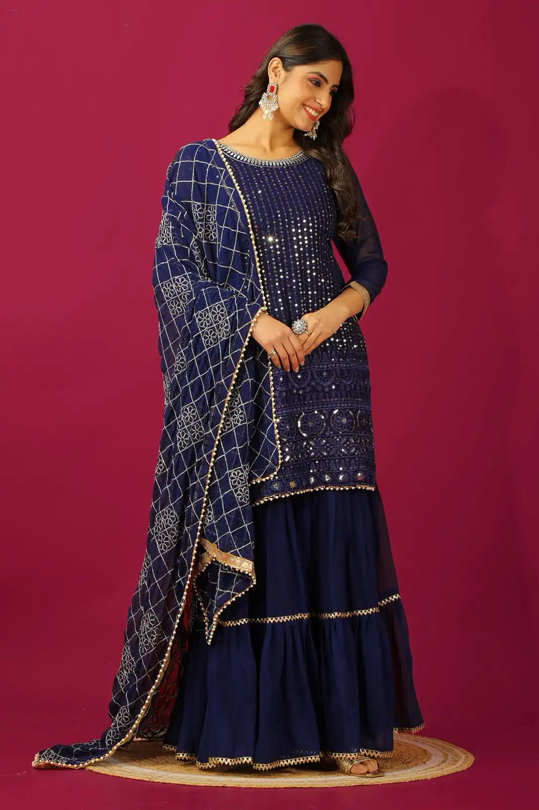 SR 1671 Navy Blue Georgette Salwar Suit Perfect for Wedding, Party, Cultural Events, Temple Visit, Lohri Now at just ₹1799. Delivery 4-6 Working Days. | Casual Suits, Jump Suits, Tops & Bottoms, Track Suits, Trendy Wear, Creative suits, Designer Suits, Palazzo Suits, Party Wear Suits, Patiala Suits, Salwar suit, Straight Suits