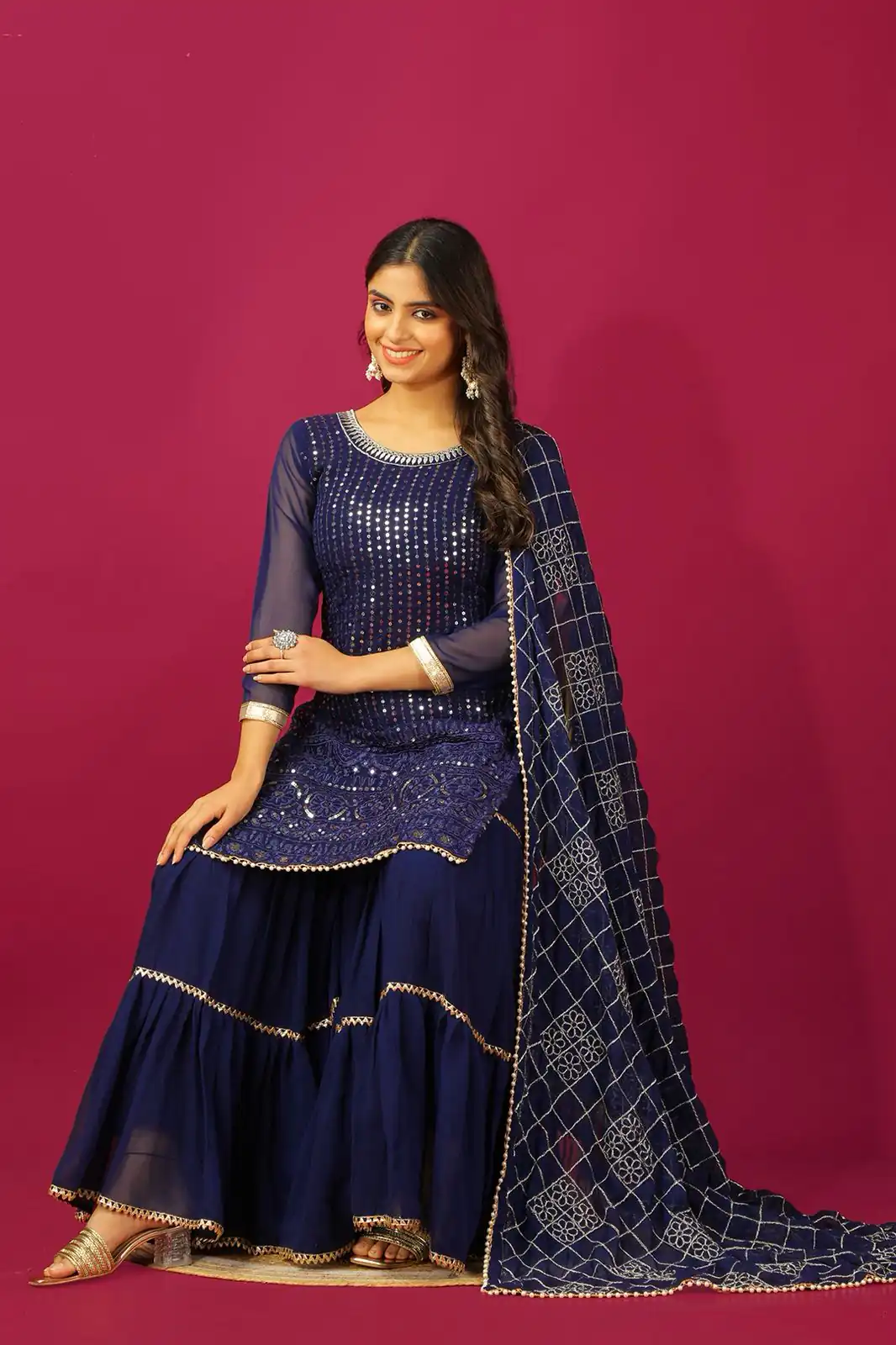 SR 1671 Navy Blue Georgette Salwar Suit Perfect for Wedding, Party, Cultural Events, Temple Visit, Lohri Now at just ₹1799. Delivery 4-6 Working Days. | Casual Suits, Jump Suits, Tops & Bottoms, Track Suits, Trendy Wear, Creative suits, Designer Suits, Palazzo Suits, Party Wear Suits, Patiala Suits, Salwar suit, Straight Suits