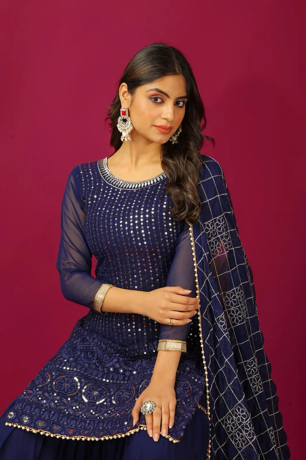 SR 1671 Navy Blue Georgette Salwar Suit Perfect for Wedding, Party, Cultural Events, Temple Visit, Lohri Now at just ₹1799. Delivery 4-6 Working Days. | Casual Suits, Jump Suits, Tops & Bottoms, Track Suits, Trendy Wear, Creative suits, Designer Suits, Palazzo Suits, Party Wear Suits, Patiala Suits, Salwar suit, Straight Suits