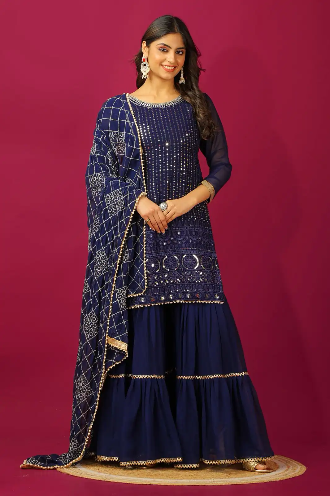 SR 1671 Navy Blue Georgette Salwar Suit Perfect for Wedding, Party, Cultural Events, Temple Visit, Lohri Now at just ₹1799. Delivery 4-6 Working Days. | Casual Suits, Jump Suits, Tops & Bottoms, Track Suits, Trendy Wear, Creative suits, Designer Suits, Palazzo Suits, Party Wear Suits, Patiala Suits, Salwar suit, Straight Suits