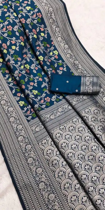 MB 96 Navy Blue Color Khaddi Pashmina with Zari Work & Lace Work Saree . Now at just ₹1999. Delivery 4-6 Working Days. Shop now. | Creative Sarees, Embroidered Sarees, Bollywood Sarees, Designer Sarees, Ethnic Saree, Modern Digital sarees, Party Wear Sarees, Sarees