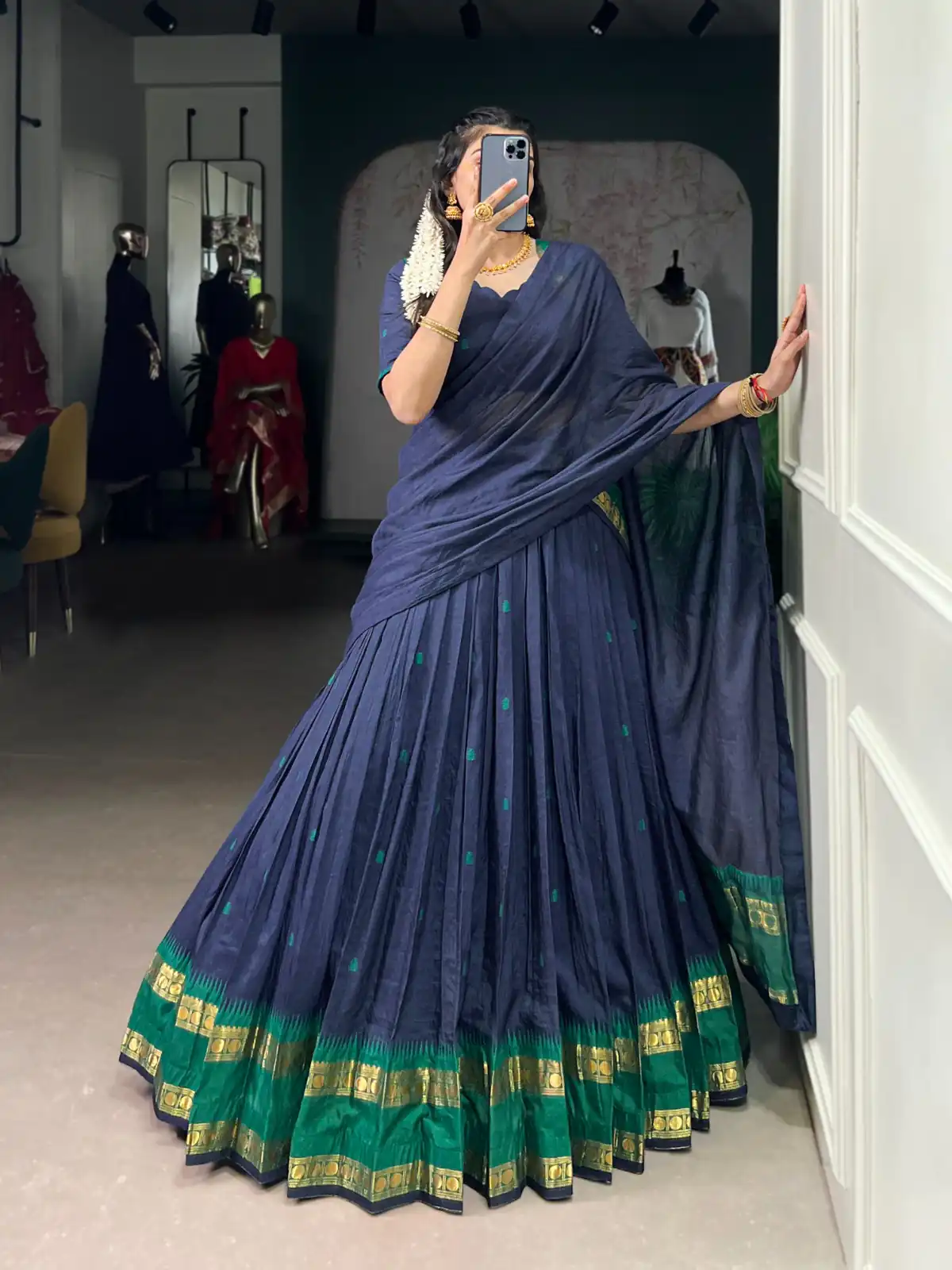 LNB 1904 Navy Blue Pure Chanderi with Zari Work Lehenga Choli . Affordable Price ₹1999. Delivery 4-6 Working Days. Shop now. | Bollywood Lehenga, Creative Lehenga, Designer Lehenga, Embroidered Lehenga, Lehenga, Party Wear Lehenga
