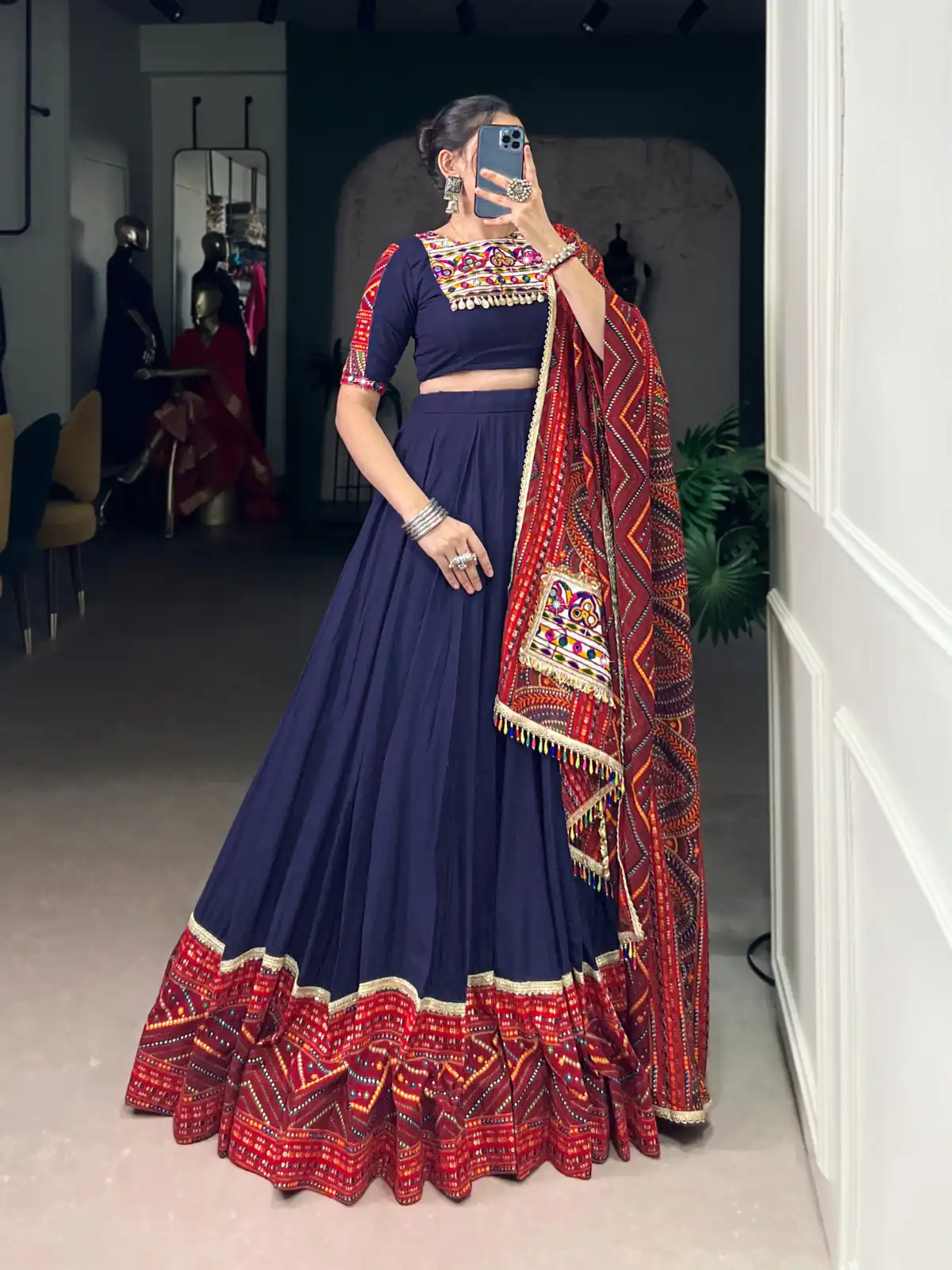 LNB 1661 Navy Blue Pure Rayon Mirror Work & Gamthi Work Lehenga Choli in . Affordable Price ₹4199. Delivery 4-6 Working Days. Shop now. | Creative Lehenga, Bollywood Lehenga, Designer Lehenga, Embroidered Lehenga, Lehenga, Party Wear Lehenga