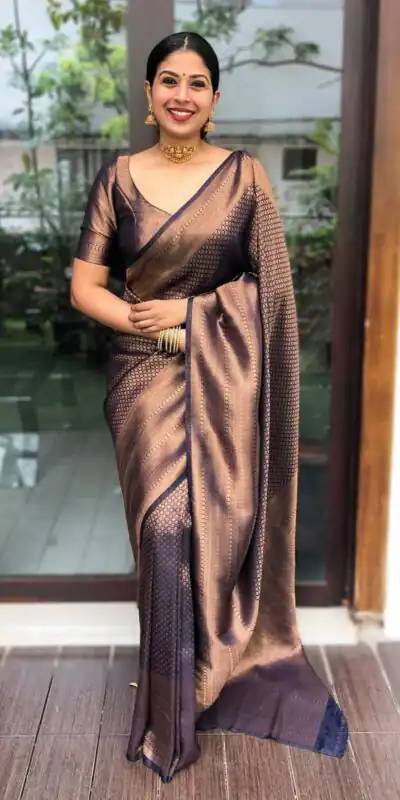 KP 4040 Navy Blue Soft Lichi Silk Saree Perfect for Wedding, Party, Ethnic Day, Raksha Bandhan, Temple Visit –.Exclusive Offer ₹1299. Delivery 4-6 Working D | Creative Sarees, Embroidered Sarees, Bollywood Sarees, Designer Sarees, Ethnic Saree, Modern Digital sarees, Party Wear Sarees, Sarees