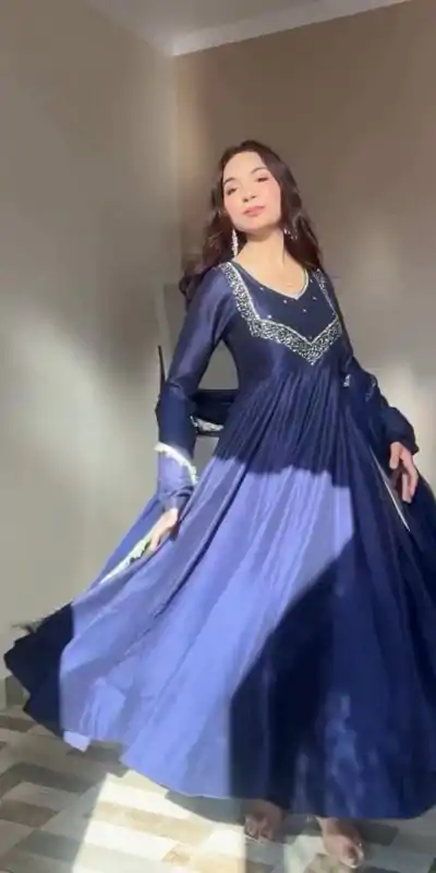 VLM 238 Navy Blue in Star Georgette. Lace Work Gown Wedding, Party, Festive, Events at ₹1999 only. Delivery 4-6 Working Days. Shop now. | Bollywood Gowns, Creative Gowns, Designer Gowns, Embroidered Gowns, Gowns, Party Wear Gowns