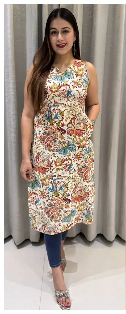 INLI Blush 7.0 Off White Color Cotton With Printed Designer Work Kurti . Get it for ₹1269. Delivery 4-6 Working Days. Shop now. | Bollywood Kurti, Creative Kurtis, Designer Kurti, Kurti, Party Wear Kurti, Selfie Kurti