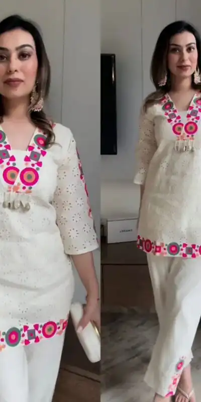 ZSR 3137 Off White | Off White Cotton Salwar Suit with Embroidery Work & Thread Embroidery. Introductory Price ₹1899. Delivery 4-6 Working Days. Shop now. | Casual Suits, Jump Suits, Tops & Bottoms, Track Suits, Trendy Wear, Creative suits, Designer Suits, Palazzo Suits, Party Wear Suits, Patiala Suits, Salwar suit, Straight Suits
