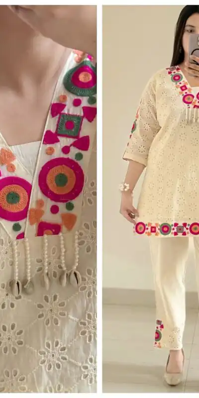 ZSR 3137 Off White Cotton With Embroidery Work & Thread Embroidery. Salwar Suit Introductory Price ₹1899. Delivery 4-6 Working Days. Shop now. | Casual Suits, Jump Suits, Tops & Bottoms, Track Suits, Trendy Wear, Creative suits, Designer Suits, Palazzo Suits, Party Wear Suits, Patiala Suits, Salwar suit, Straight Suits