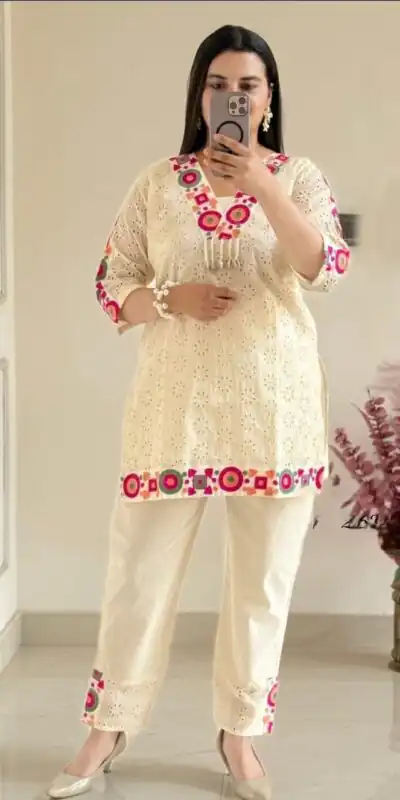 ZSR 3137 Off White Cotton With Embroidery Work & Thread Embroidery. Salwar Suit Introductory Price ₹1899. Delivery 4-6 Working Days. Shop now. | Casual Suits, Jump Suits, Tops & Bottoms, Track Suits, Trendy Wear, Creative suits, Designer Suits, Palazzo Suits, Party Wear Suits, Patiala Suits, Salwar suit, Straight Suits