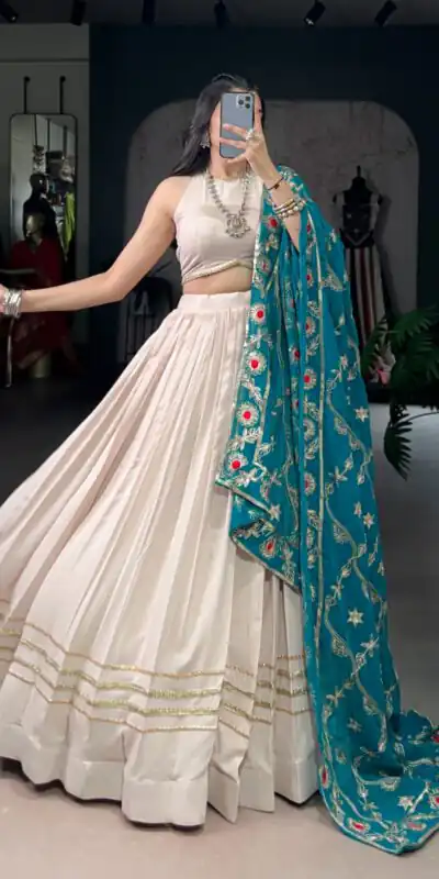 LNB 1692 Off White Pure Rayon Embroidery Work & Sequins Work Lehenga Choli in . Now at just ₹3199. Delivery 4-6 Working Days. Shop now. | Creative Lehenga, Bollywood Lehenga, Designer Lehenga, Embroidered Lehenga, Lehenga, Party Wear Lehenga