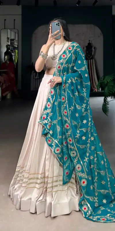 LNB 1692 Off White Pure Rayon Embroidery Work & Sequins Work Lehenga Choli in . Now at just ₹3199. Delivery 4-6 Working Days. Shop now. | Creative Lehenga, Bollywood Lehenga, Designer Lehenga, Embroidered Lehenga, Lehenga, Party Wear Lehenga