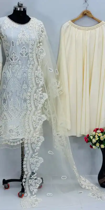 KF 1703 Off White Soft Net with Lace Work & Embroidery Work Salwar Suit . Festive Deal ₹2049. Delivery 4-6 Working Days. Shop now. | Casual Suits, Creative suits, Designer Suits, Palazzo Suits, Party Wear Suits, Patiala Suits, Salwar suit, Straight Suits