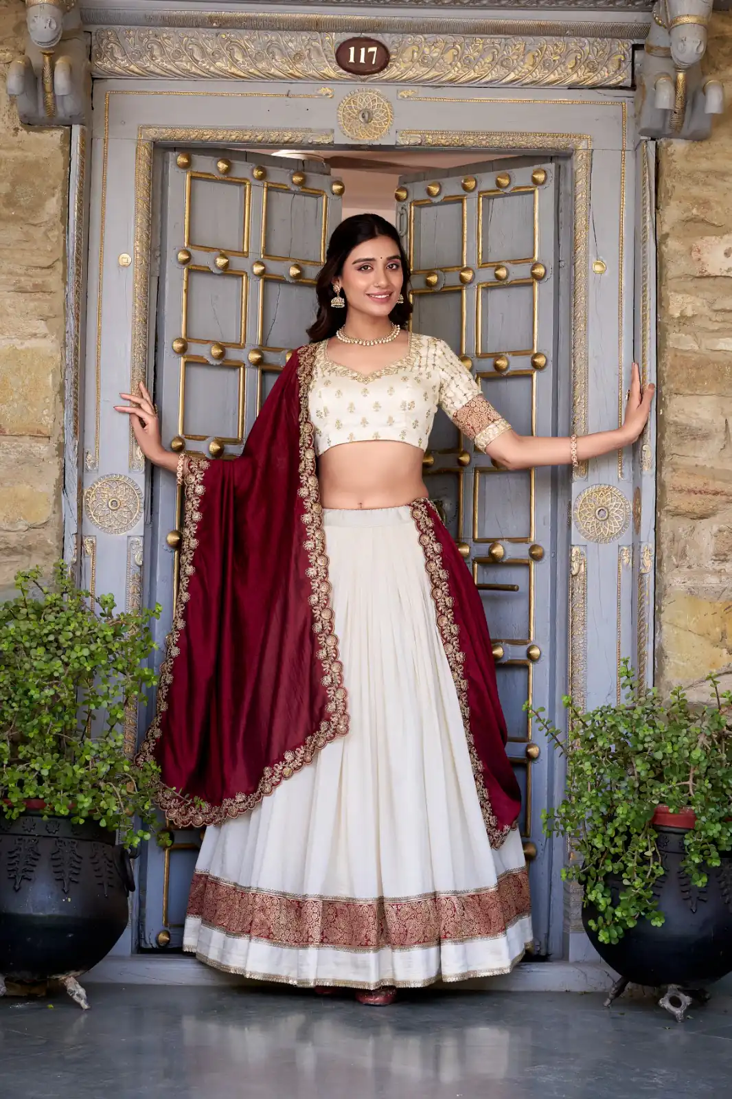 LNB 2049 Off White in Vichitra Silk Embroidery Work & Zari Work Lehenga Choli . Now at just ₹2999. Delivery 4-6 Working Days. Shop now. | Bollywood Lehenga, Creative Lehenga, Designer Lehenga, Embroidered Lehenga, Lehenga, Party Wear Lehenga
