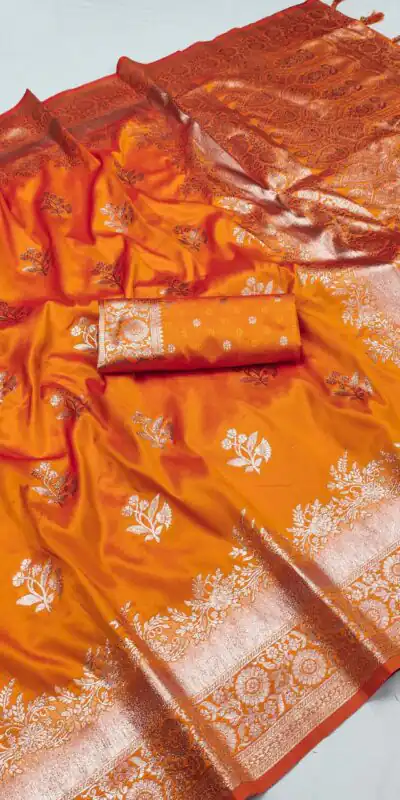 MB 39 Orange in Color Banarasi silk Zari Work & Lace Work Saree . Introductory Price ₹1999. Delivery 4-6 Working Days. Shop now. | Creative Sarees, Embroidered Sarees, Bollywood Sarees, Designer Sarees, Ethnic Saree, Modern Digital sarees, Party Wear Sarees, Sarees